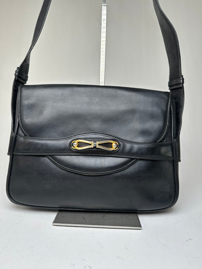 Vintage Gucci Boutique Smooth Leather Flap Shoulder Bag Black