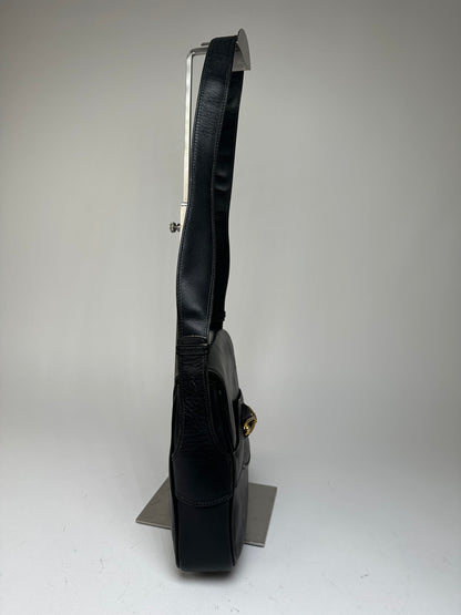 Vintage Gucci Boutique Smooth Leather Flap Shoulder Bag Black