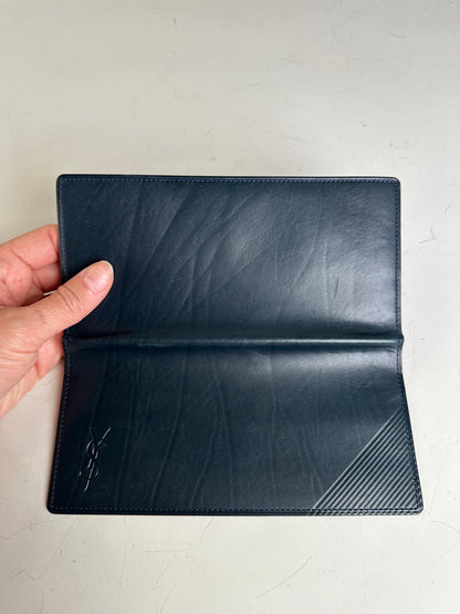 Vintage Yves Saint Laurent Leather Long Wallet Dark Navy Gold