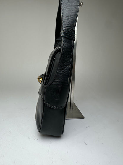 Vintage Gucci Boutique Smooth Leather Flap Shoulder Bag Black
