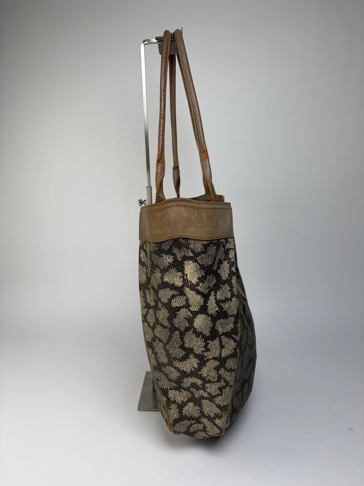 Vintage Yves Saint Laurent Canvas Leather Trim Tote c. Late 1980s Brown Beige