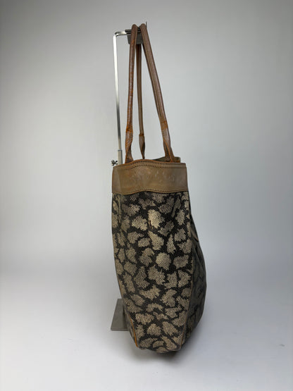Vintage Yves Saint Laurent Canvas Leather Trim Tote c. Late 1980s Brown Beige