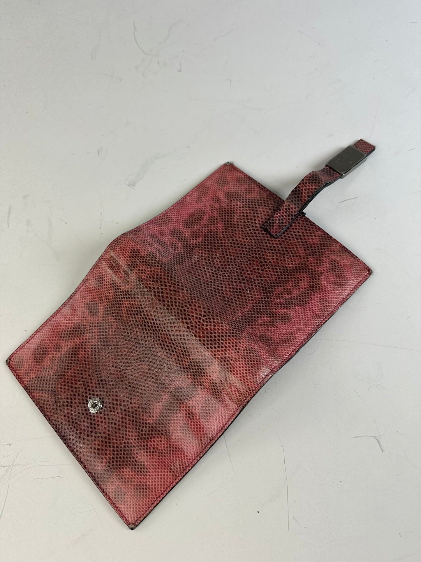 Vintage Gucci Snakeskin Leather Wallet Pink Burgundy Silver
