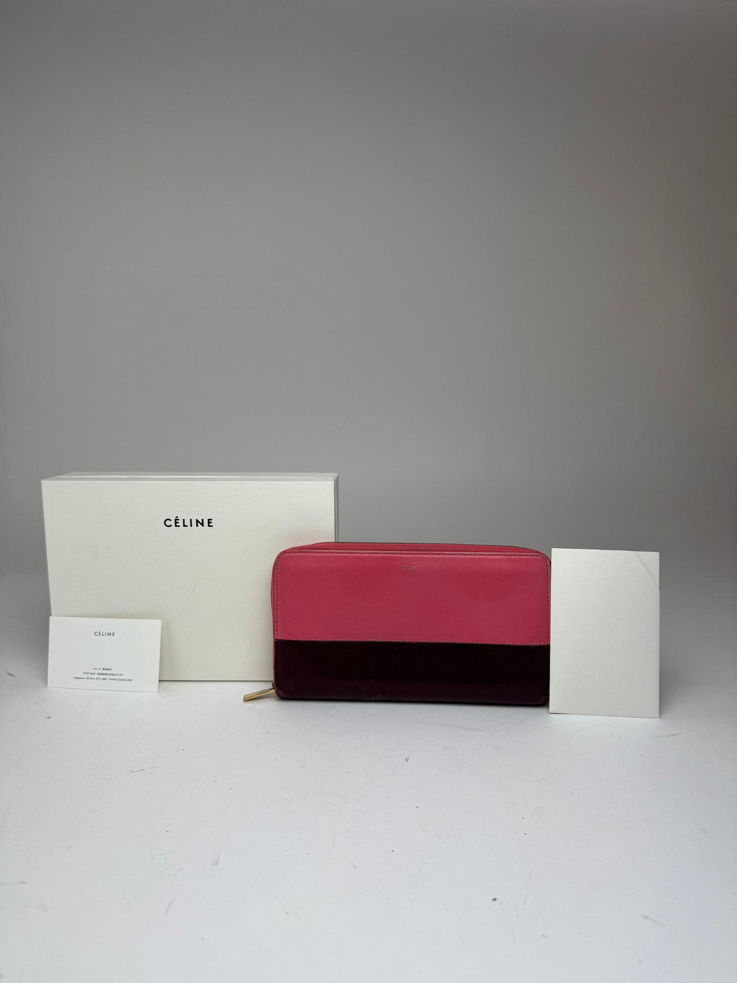 Portefeuille vintage en cuir Céline Paris rose violet