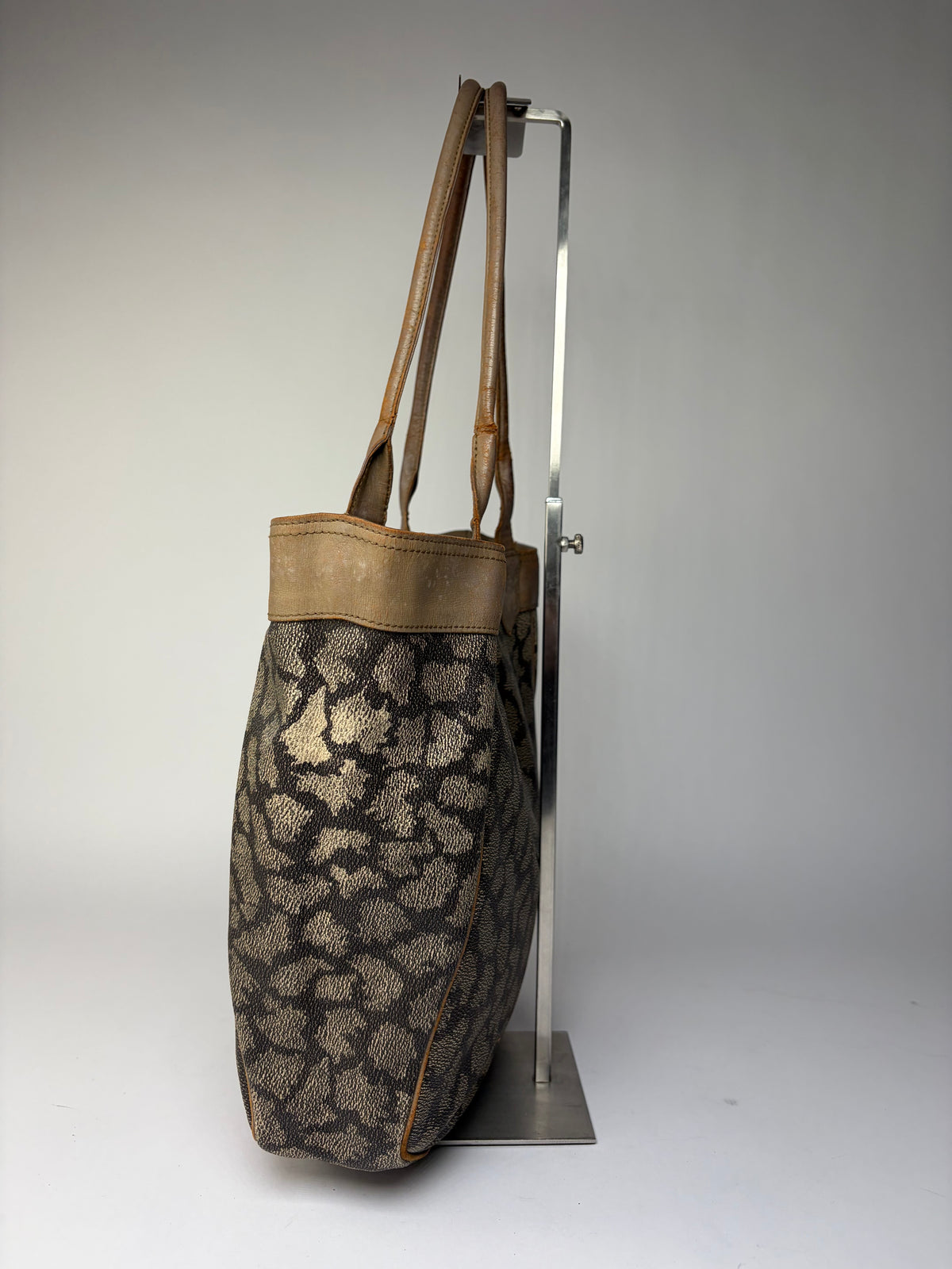 Vintage Yves Saint Laurent Canvas Leather Trim Tote c. Late 1980s Brown Beige