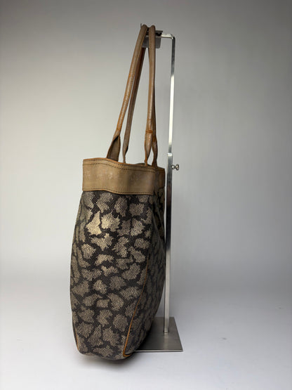 Vintage Yves Saint Laurent Canvas Leather Trim Tote c. Late 1980s Brown Beige