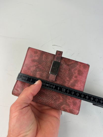 Vintage Gucci Snakeskin Leather Wallet Pink Burgundy Silver