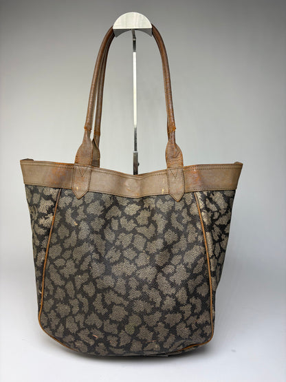 Vintage Yves Saint Laurent Canvas Leather Trim Tote c. Late 1980s Brown Beige