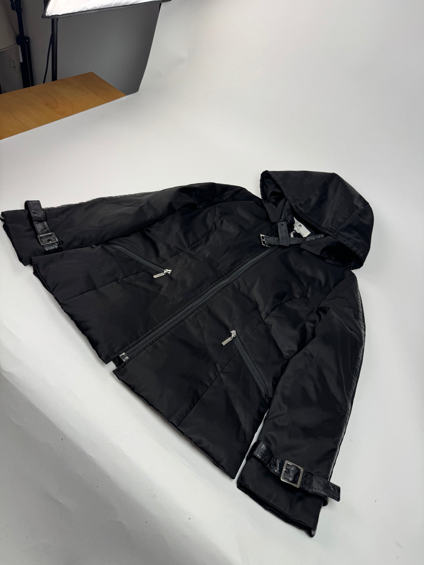 Vintage Courreges Puffer Leather Jacket 38/M black