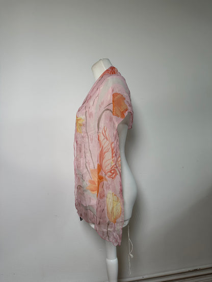 Vintage Ferragamo Floral Silk Scarf Pink Orange Cream