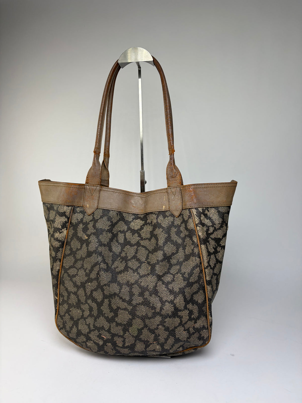 Vintage Yves Saint Laurent Canvas Leather Trim Tote c. Late 1980s Brown Beige