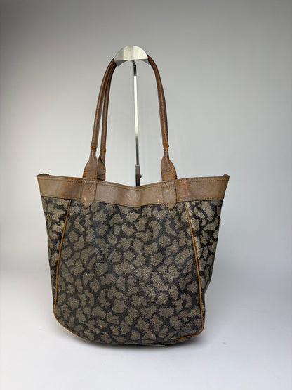 Vintage Yves Saint Laurent Canvas Leather Trim Tote c. Late 1980s Brown Beige