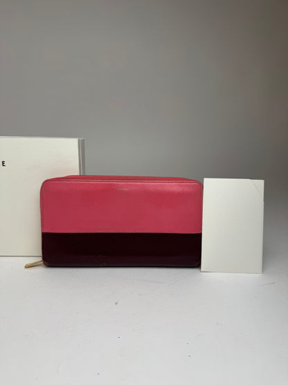 Portefeuille vintage en cuir Céline Paris rose violet