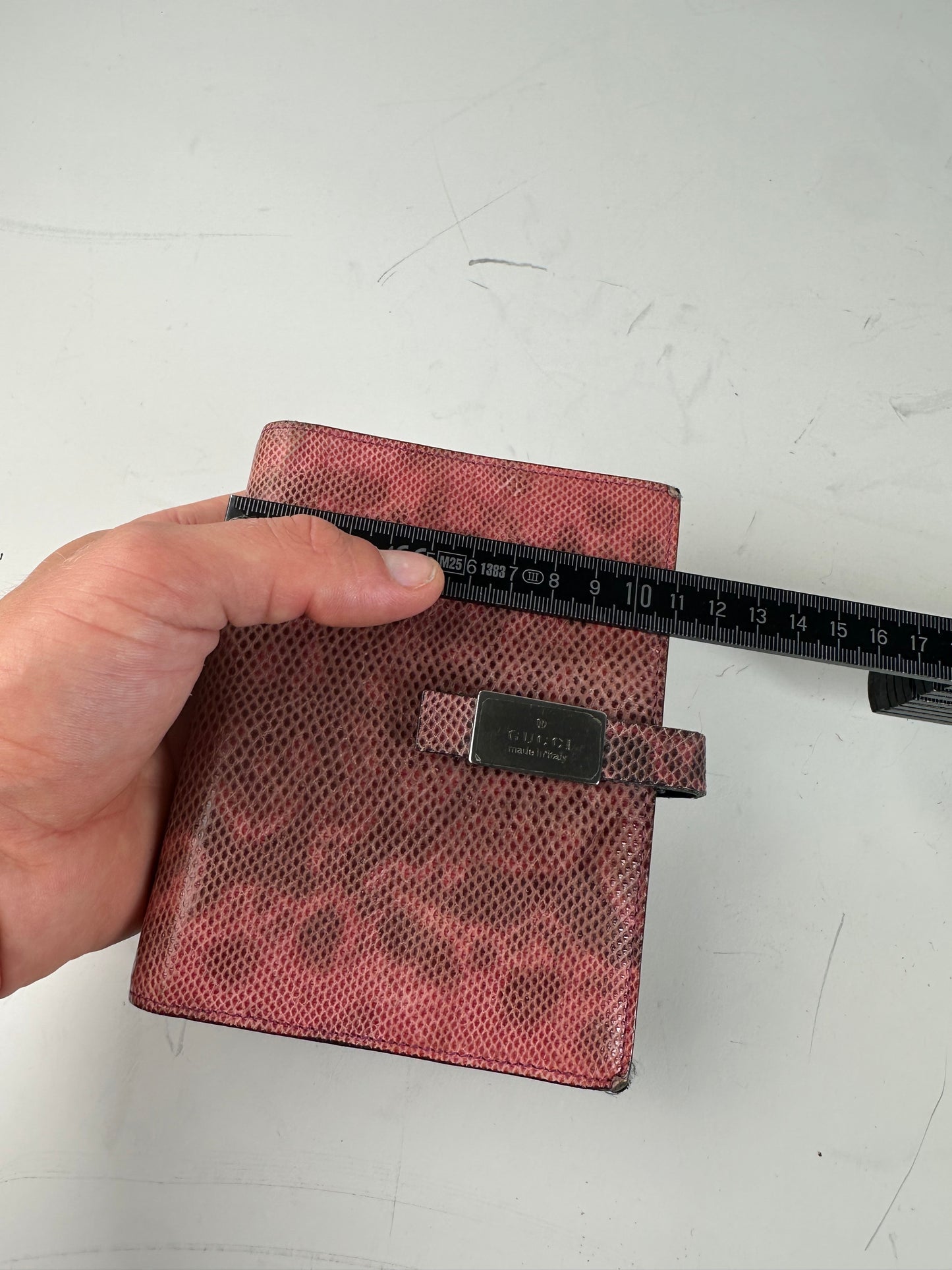 Vintage Gucci Snakeskin Leather Wallet Pink Burgundy Silver