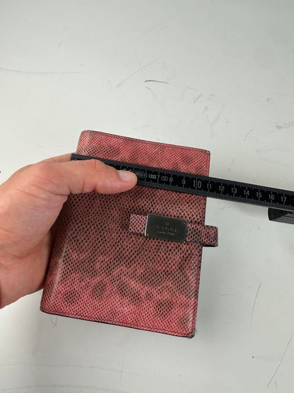 Vintage Gucci Snakeskin Leather Wallet Pink Burgundy Silver
