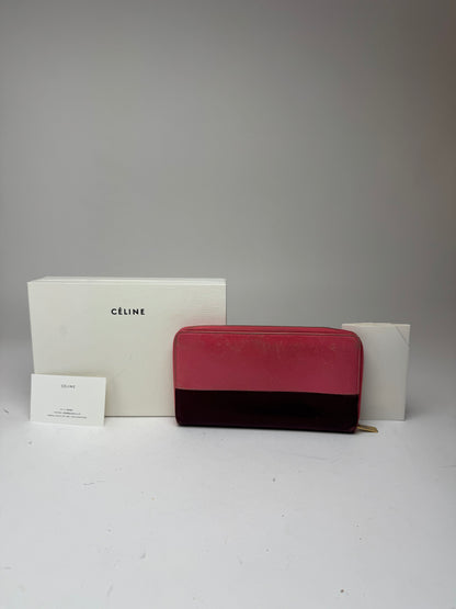 Portefeuille vintage en cuir Céline Paris rose violet