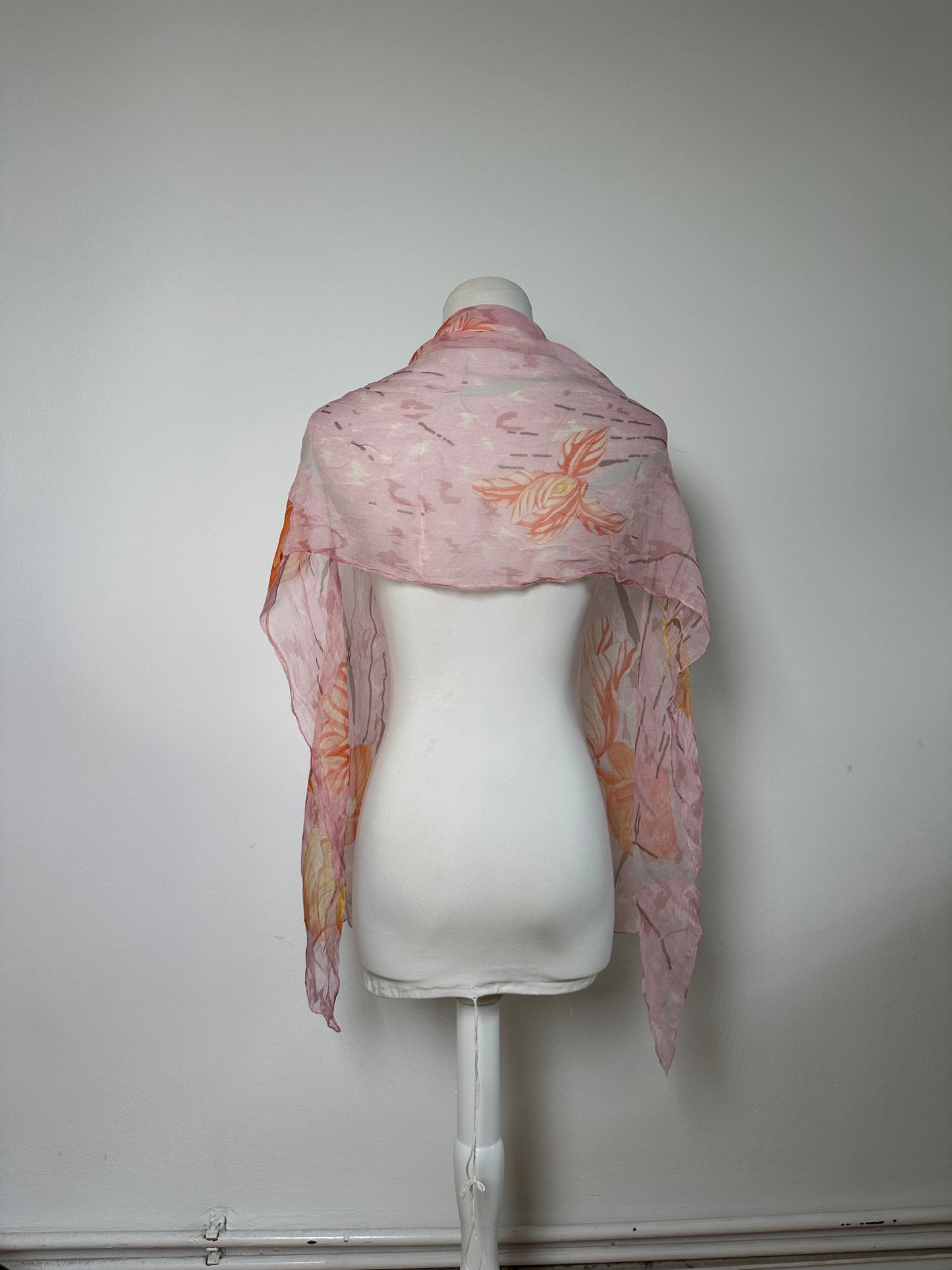 Vintage Ferragamo Floral Silk Scarf Pink Orange Cream