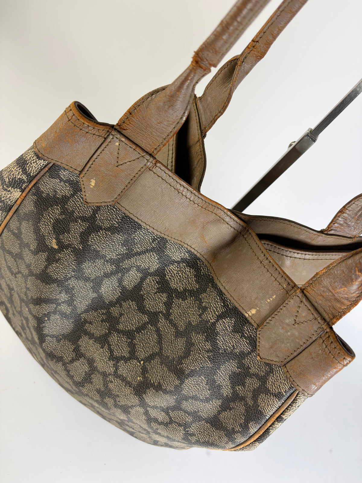 Vintage Yves Saint Laurent Canvas Leather Trim Tote c. Late 1980s Brown Beige