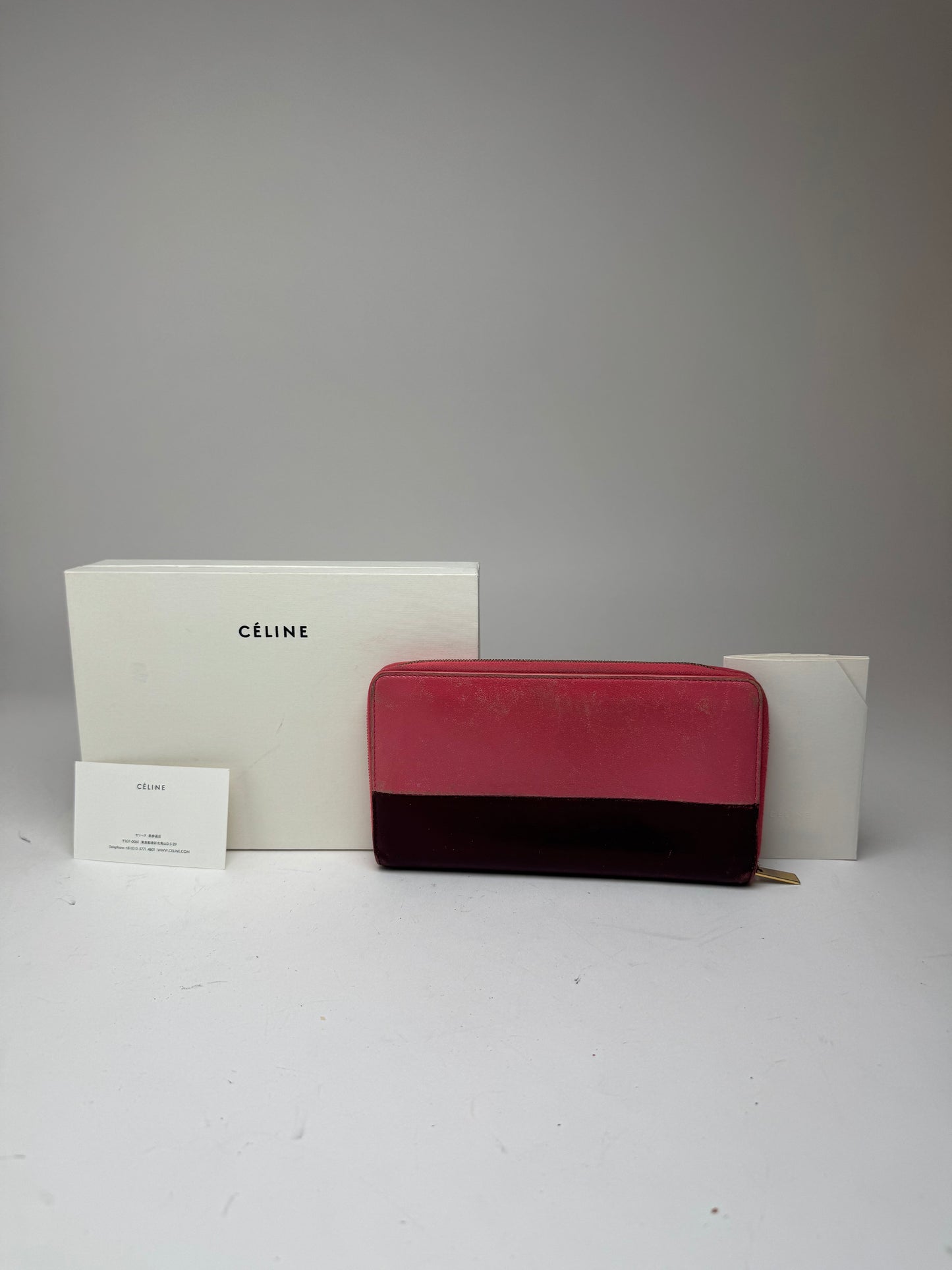 Portefeuille vintage en cuir Céline Paris rose violet