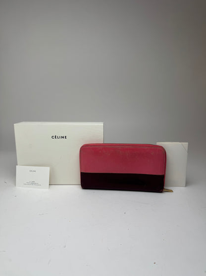 Portefeuille vintage en cuir Céline Paris rose violet