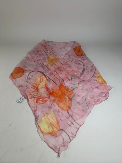 Vintage Ferragamo Floral Silk Scarf Pink Orange Cream