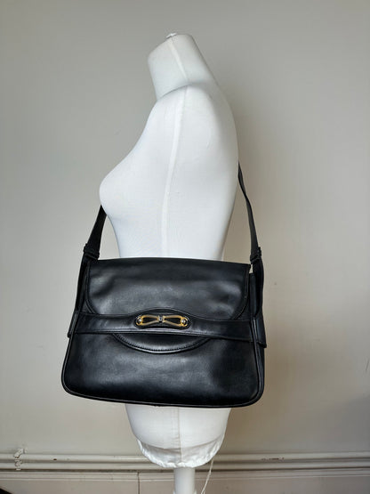 Vintage Gucci Boutique Smooth Leather Flap Shoulder Bag Black