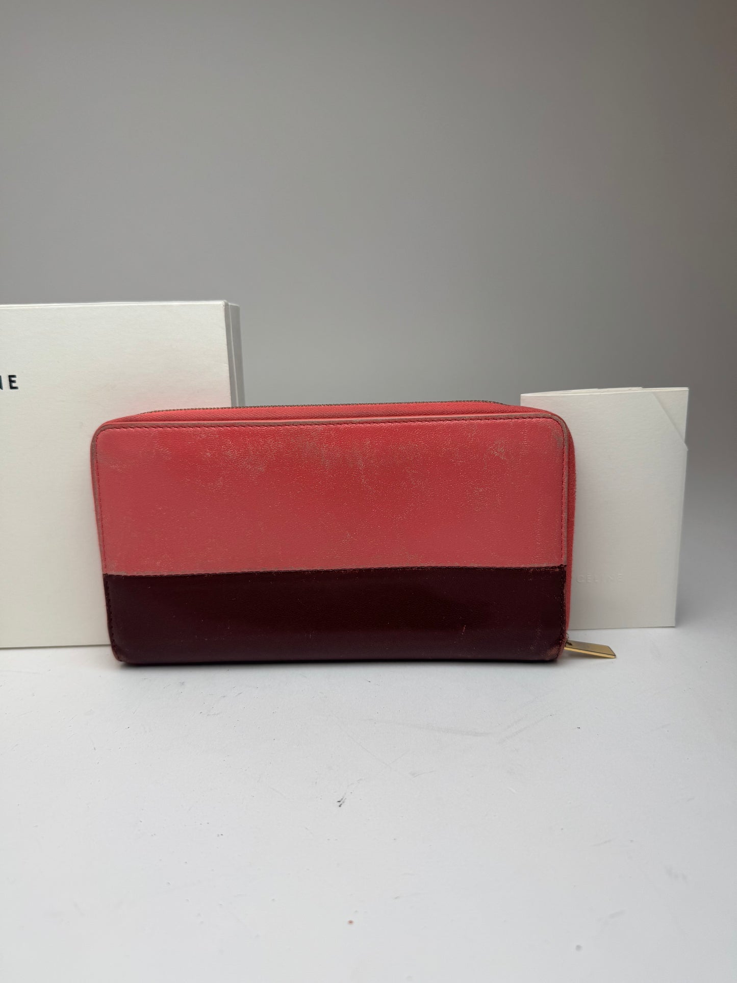 Portefeuille vintage en cuir Céline Paris rose violet