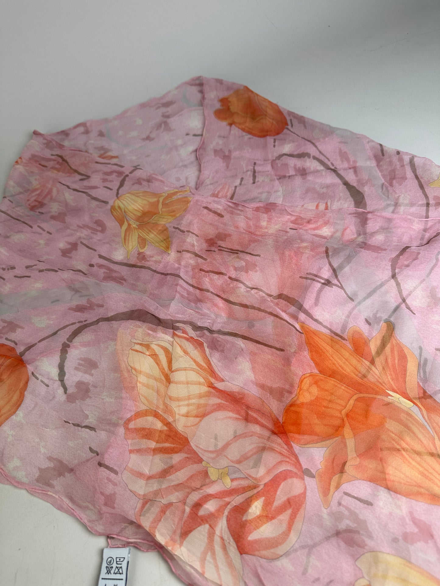 Vintage Ferragamo Floral Silk Scarf Pink Orange Cream