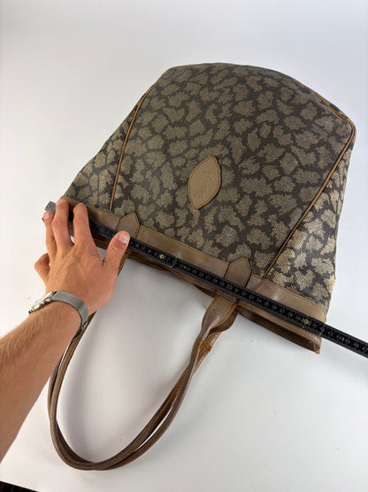 Vintage Yves Saint Laurent Canvas Leather Trim Tote c. Late 1980s Brown Beige