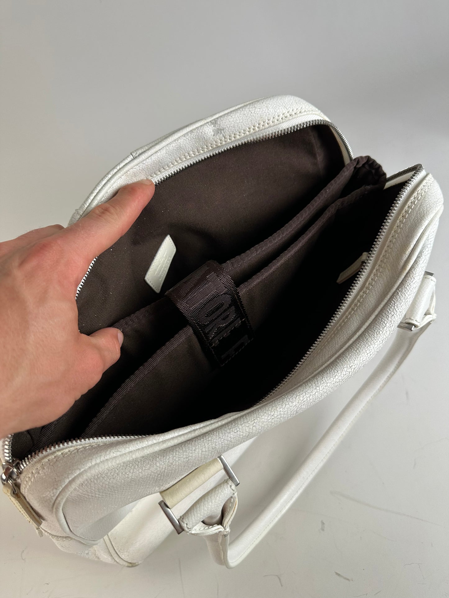 Vintage Ferragamo Grained Leather Handbag White Silver