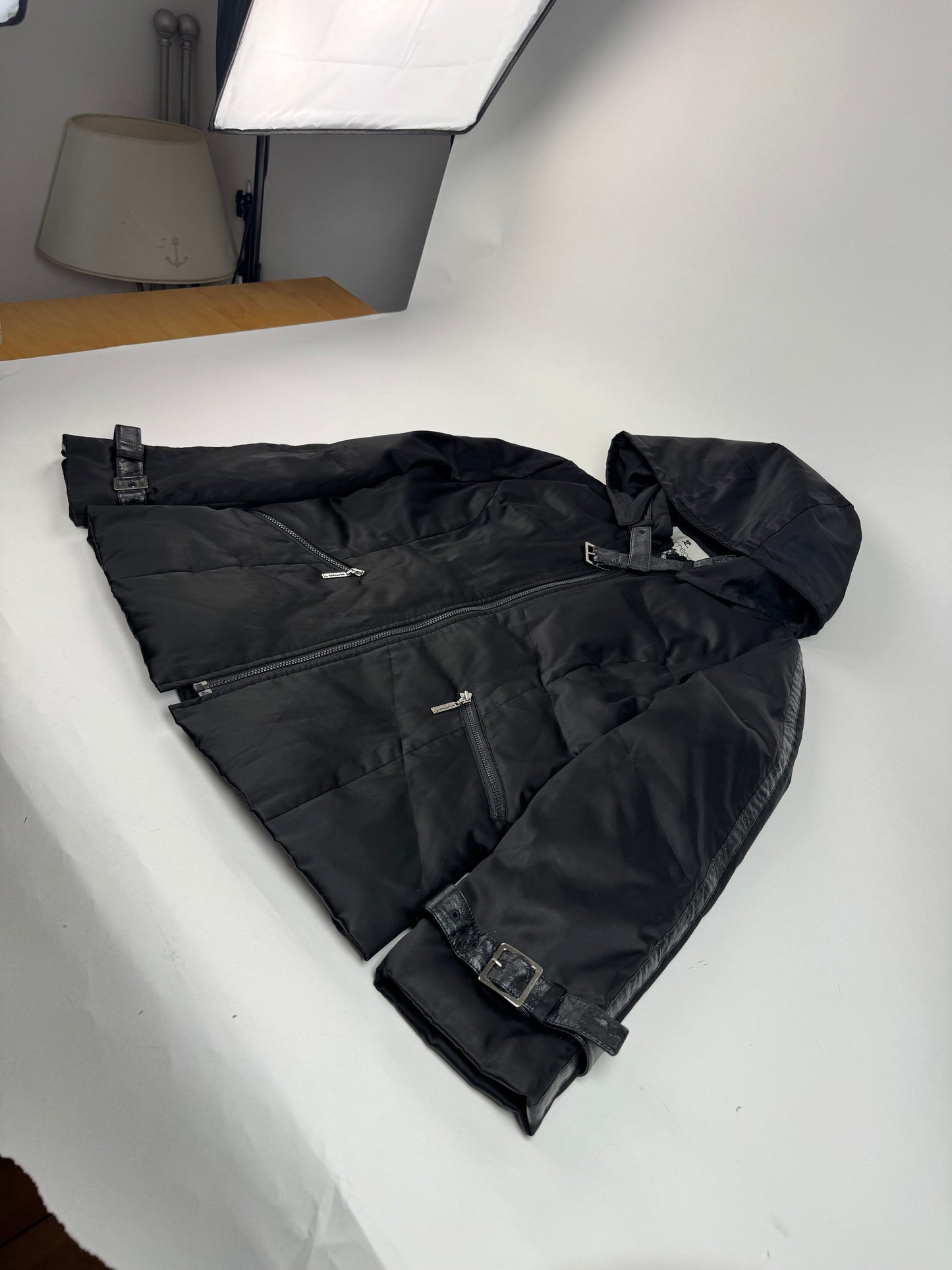 Vintage Courreges Puffer Leather Jacket 38/M black