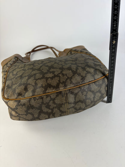Vintage Yves Saint Laurent Canvas Leather Trim Tote c. Late 1980s Brown Beige