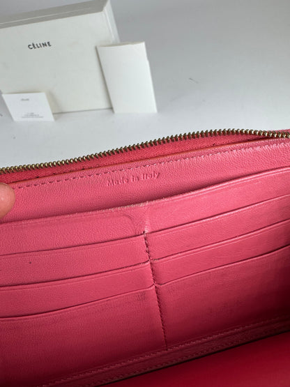 Portefeuille vintage en cuir Céline Paris rose violet
