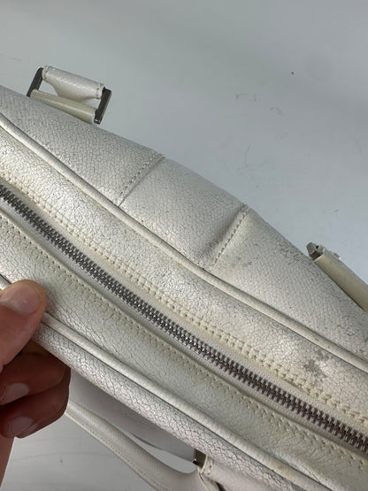 Vintage Ferragamo Grained Leather Handbag White Silver