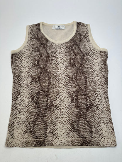 Vintage Givenchy Boutique Snakeskin Print Knit Sleeveless Top Cream Brown M