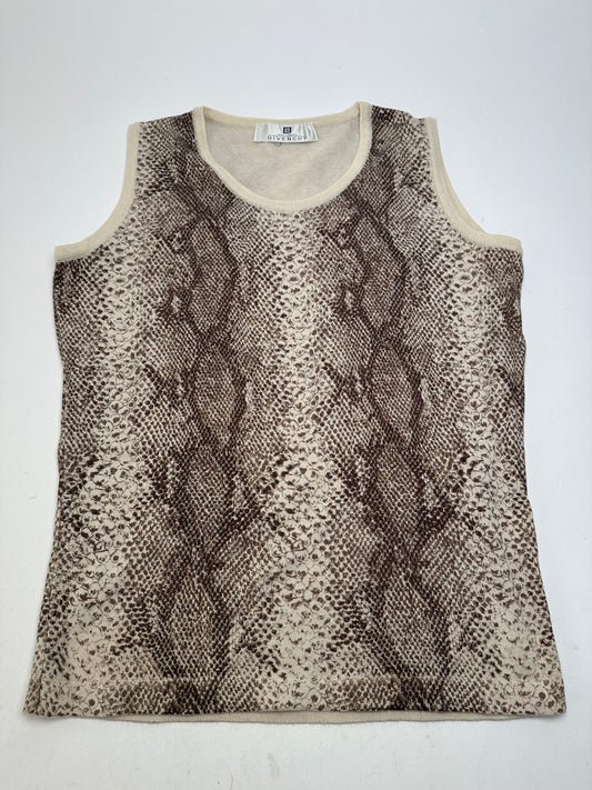 Vintage Givenchy Boutique Snakeskin Print Knit Sleeveless Top Cream Brown M