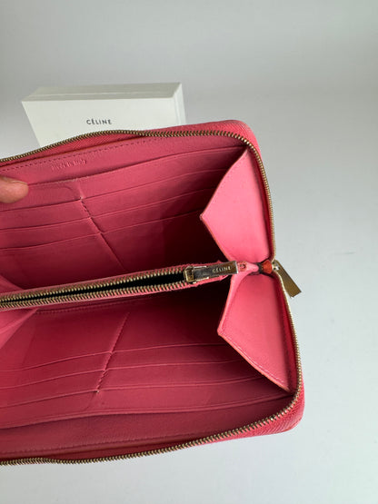 Portefeuille vintage en cuir Céline Paris rose violet