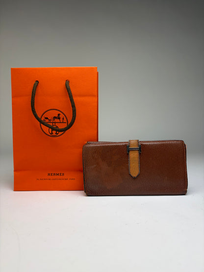 Vintage Hermès Dogon Textured Leather Bifold Wallet Brown Orange