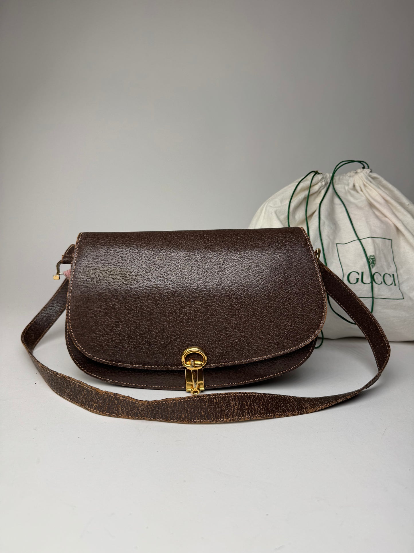 Vintage Gucci Leather Horsebit Shoulder / Crossbody Bag Brown