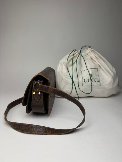 Vintage Gucci Leather Horsebit Shoulder / Crossbody Bag Brown