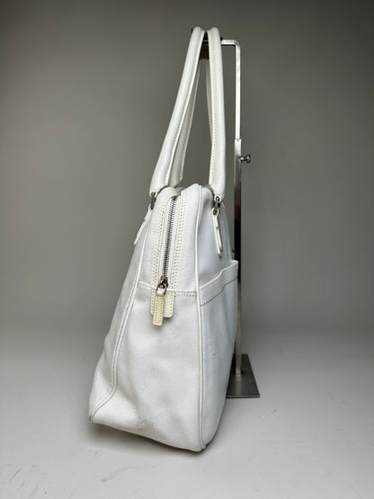 Vintage Ferragamo Grained Leather Handbag White Silver