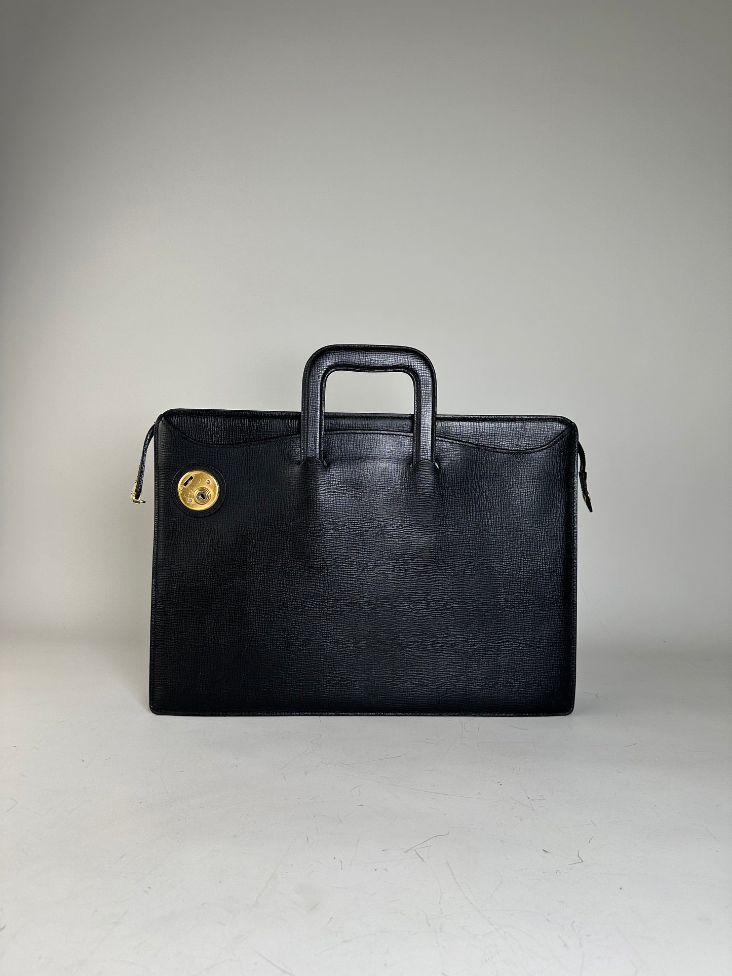 Vintage Burberry Men's Textured Leather Briefcase Black Gold