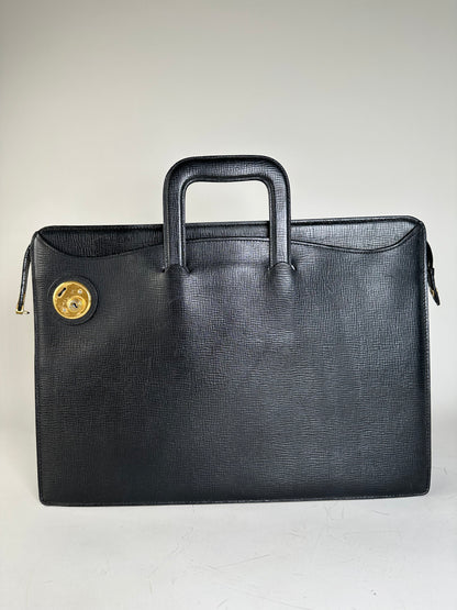 Vintage Burberry Men's Textured Leather Briefcase Black Gold