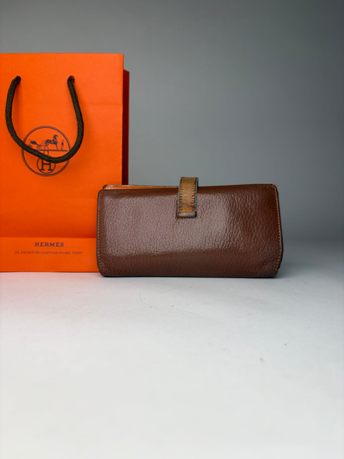 Vintage Hermès Dogon Textured Leather Bifold Wallet Brown Orange