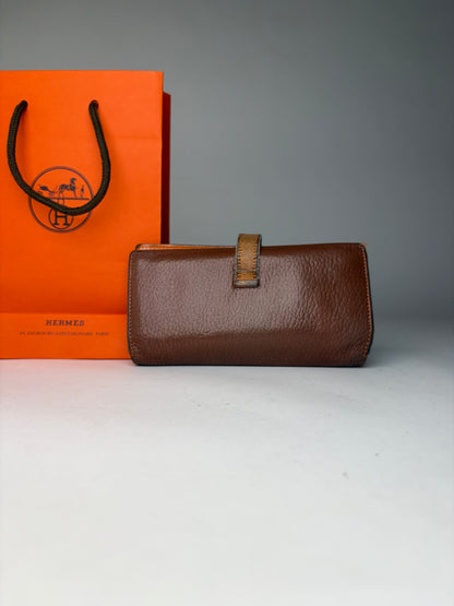 Vintage Hermès Dogon Textured Leather Bifold Wallet Brown Orange