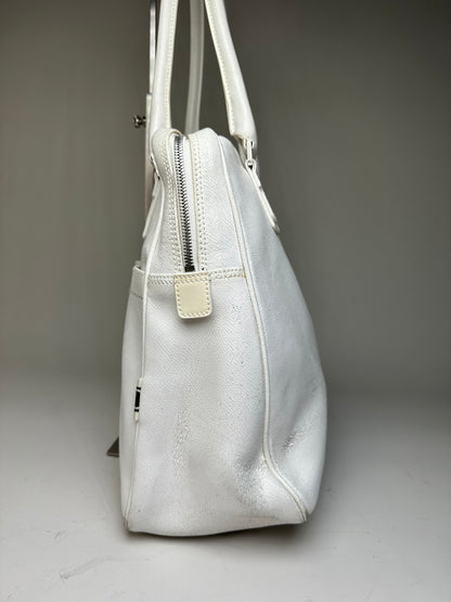 Vintage Ferragamo Grained Leather Handbag White Silver