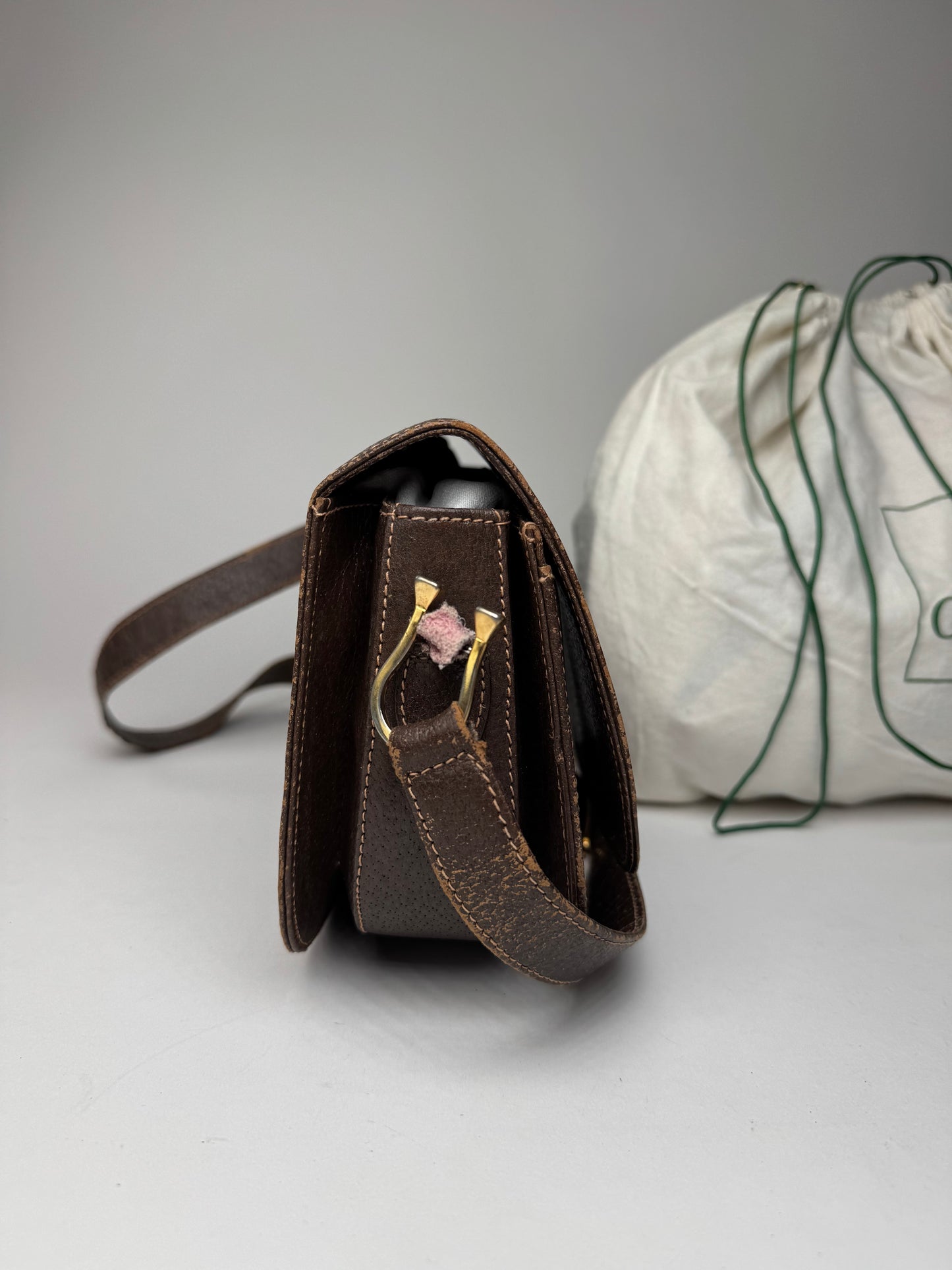 Vintage Gucci Leather Horsebit Shoulder / Crossbody Bag Brown