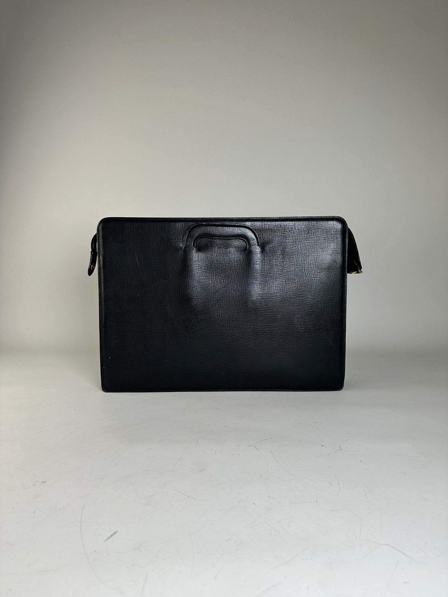 Vintage Burberry Men's Textured Leather Briefcase Black Gold