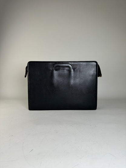 Vintage Burberry Men's Textured Leather Briefcase Black Gold