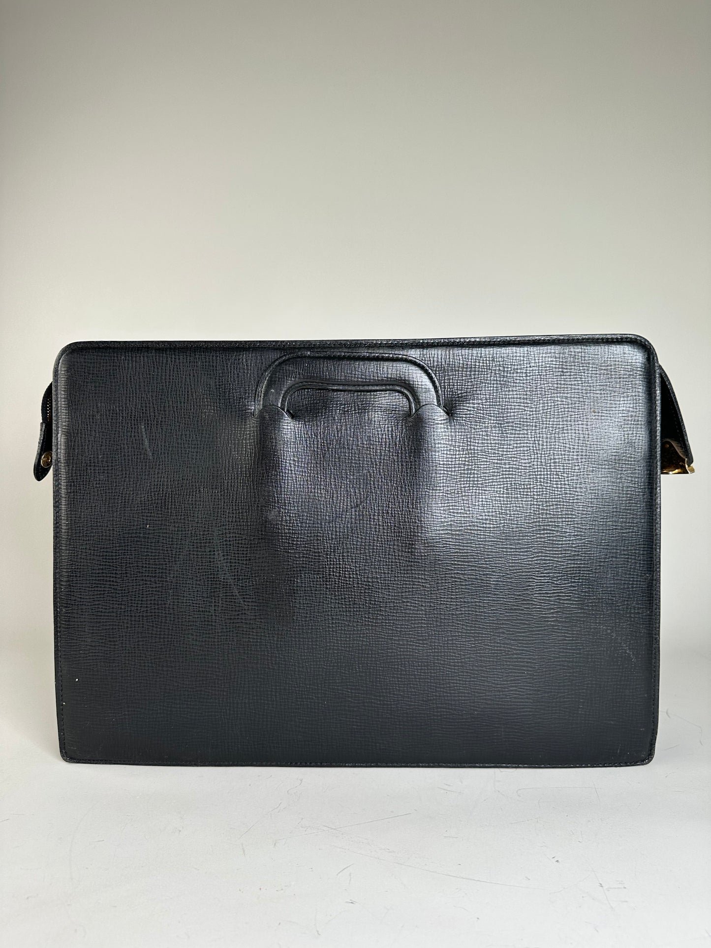 Vintage Burberry Men's Textured Leather Briefcase Black Gold